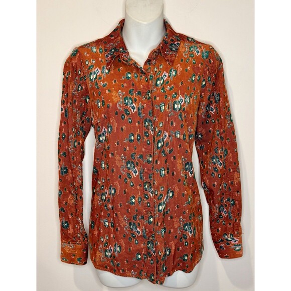Anthropologie Building 18 Southwestern Corduroy Button Down Shirt Size 4 EUC!! - Picture 2 of 5